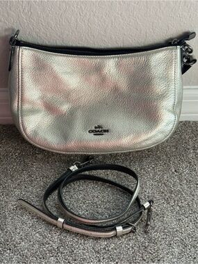 Coach Coach Chelsea Metallic Silver Pebbled Leather Bag